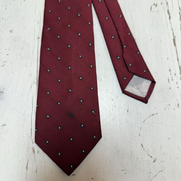 VTG 90’s Christian Dior Burgandy Navy Geo Neck Tie “Dior” Logo Rare Silk Blend - Picture 1 of 8